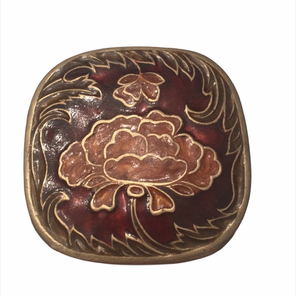 Flower Belt Buckle, Brown, Tan, Brass